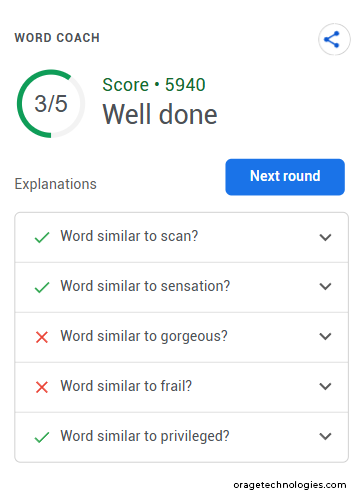 Word Coach Quiz Result